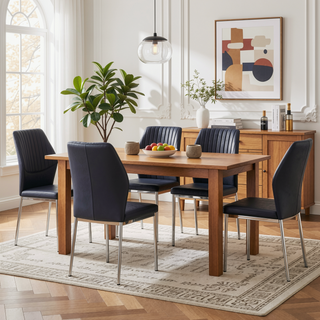 Sunvega High Resilience PU Dining Chair Set of 4 with Silver Metal Legs and Vertical Stripe Back