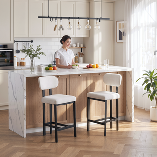 Sunvega Modern Upholstered Fabric Bar Stools Set of 2 with Black Metal Legs for Kitchen Island
