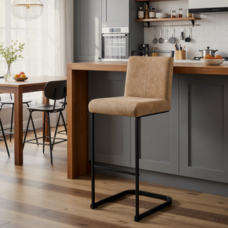 Sunvega Modern Brown Tech Fabric Bar Stool with Soft Seat and Non-Slip Feet