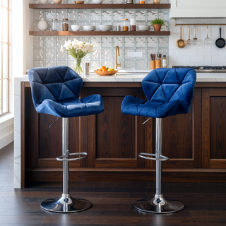 Sunvega Velvet Diamond Tufted Swivel Adjustable Height Barstool Set of 2 Gray