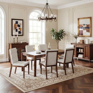Sunvega Walnut Finish Modern Dining Chairs with Linen Blend Upholstery Set of 2