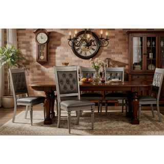 Sunvega Traditional Tufted Upholstered Dining Chairs Set of 2 with Silver Finish