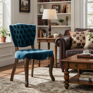 Sunvega Set of 2 Tufted Velvet Upholstered Chairs with Curved Wood Legs