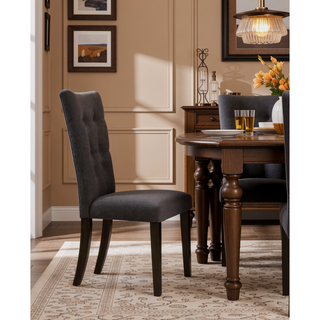 Sunvega Gray Linen and Oak Finish Armless Parson Side Chair Set of 2