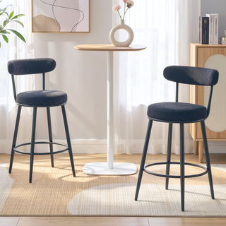 Sunvega Ergonomic High Back Bar Chairs with White Fabric Cushions and 35.5 Inch Total Height