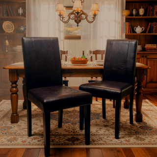 Sunvega Urban Style Leatherette Padded Parson Chair with Solid Wood Legs, Set of 2