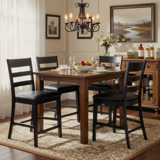 Sunvega Farmhouse Upholstered Rubberwood Counter Stools with Ladder Back Set of 2