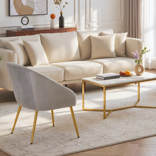 Sunvega Gold Metal Legs and Silver Velvet Upholstery for a Stylish Accent Chair