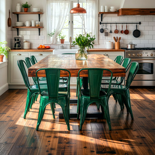 Sunvega Set of 2 Modern Green Metal Dining Chairs with 18 Inch Seat Height for Kitchen