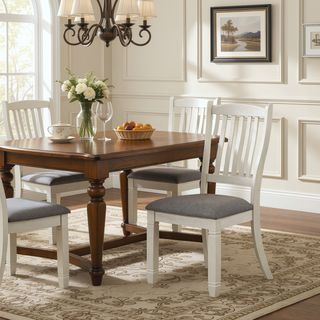 Sunvega Antique White Finish Wooden Bench with Gray Textured Fabric Upholstered Seat
