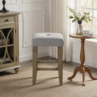 Sunvega Grey Faux Leather Upholstered Counter Height Stools with Tufted Seat Cushion