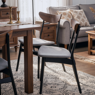 Sunvega Modern Walnut and Black Finish Rectangular Wooden Dining Table