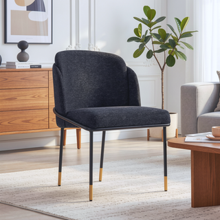Sunvega Modern Upholstered Dining Chair in Black Twill Weave Fabric