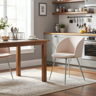 Sunvega Contemporary Cream Velvet Upholstered Dining Chairs with Metal Legs Set of 2
