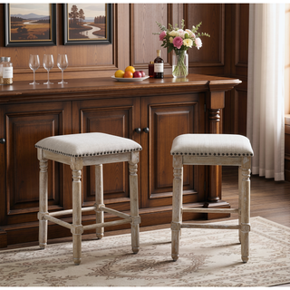 Sunvega Rustic Chic Tan Upholstered Counter Height Stool Set of 2