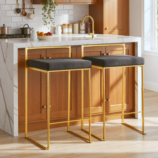 Sunvega Gold and Black Velvet Upholstered Stackable Counter Stool Set of 2