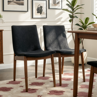 Sunvega Mid-Century Modern Vegan Leather Dining Chairs with Walnut Finish Set of 2
