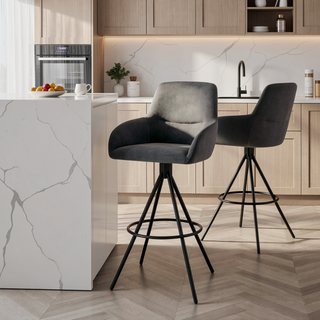 Sunvega 26" Counter Height Bar Stool with Charcoal Fabric and Black Finish