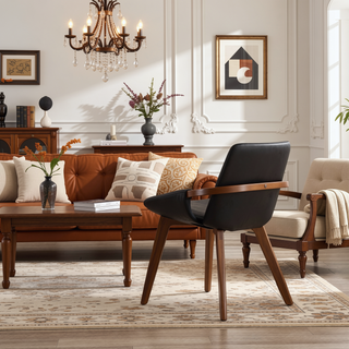 Sunvega Mid-Century Modern Cosmo Chair with Walnut Wood Legs and Faux Leather