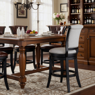 Sunvega Contemporary Black Frame Fabric Upholstery Swivel Pub Stools with Footrest
