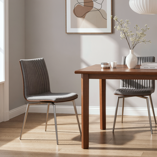 Sunvega Contemporary Dining Accent Chair with Swivel Walnut Wood and Grey Fabric