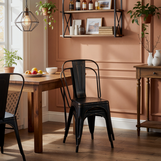 Sunvega Set of 4 Sanded Matte Black Industrial Metal Dining Chairs with 18 Inch Seat Height