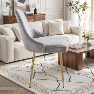 Sunvega Marcel Contemporary Dining Chair with Gold Frame and Silver Velvet Fabric Set of 2