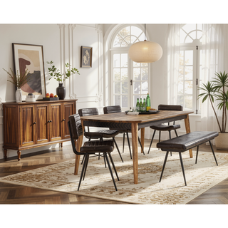Sunvega Tufted Cushion Side Bench with Padded Goat Leather Upholstery and Tapered Metal Legs