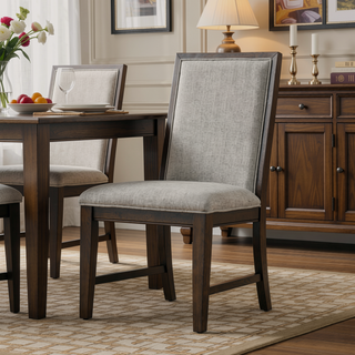Sunvega Solid Rubberwood Upholstered Dining Chairs Set of Two with Gray Fabric