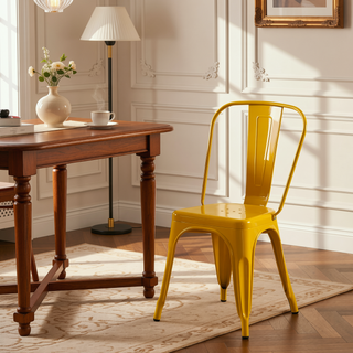 Sunvega High Gloss Yellow Metal Dining Chairs Set of 4 with 18 Inch Seat Height