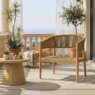 Sunvega Natural Acacia Wood Outdoor Conversation Chair Set of 2 with Weather Resistant Cushions