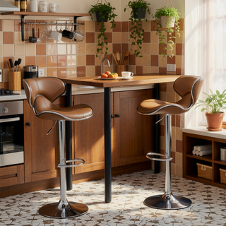 Sunvega Adjustable Swivel Barstool Set with Chrome Base and Faux Leather Seat