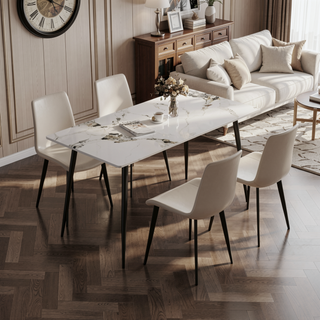 Sunvega Modern Leather Dining Chairs with Upholstered Cushion Seat and Sturdy Metal Legs