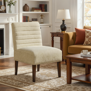 Sunvega Modern Beige Accent Chair with Tufted Upholstery and Wood Legs