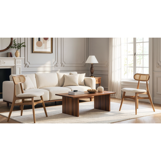 Sunvega Modern Cane Dining Chairs with Rectangular Backrest in Black and Gray