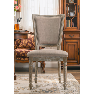 Sunvega Two-Tone Beige Fabric and Reclaimed Gray Finish Side Chair Set of 2