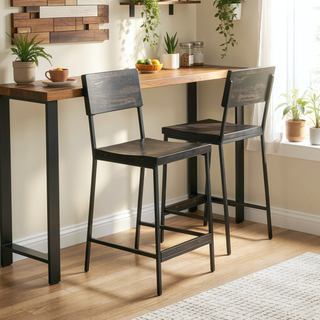 Sunvega Black Metal and Wood Finish Counter Stool with 300 lbs Capacity