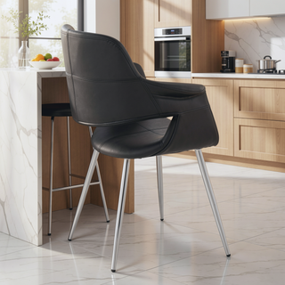 Sunvega Glam Art Deco Chair with Chrome Metal Legs and Black Faux Leather