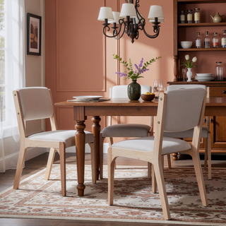 Sunvega Modern Farmhouse PU Dining Chairs with Thick Padded Seat and Solid Wood Legs