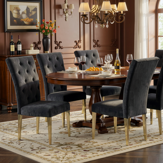 Sunvega Modern Velvet Upholstered Dining Chair Set with Tufted Back and Gold Legs