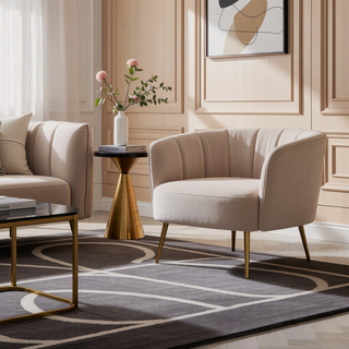Sunvega Gold Metal Legs Champagne Velvet Upholstered Tania Accent Chair with Tufting