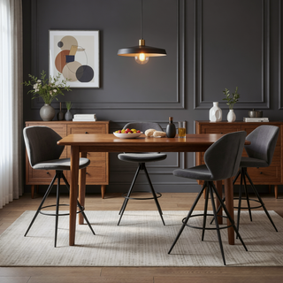 Sunvega Swivel Counter Height Bar Stool with Charcoal Fabric and Black Finish