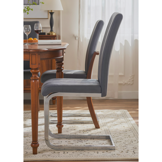 Sunvega Grey Faux Leather and Fabric Dining Chairs with 19 Inch Seat Height