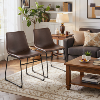 Sunvega Industrial Faux Leather Upholstered Side Chair with Metal Legs Set of 2