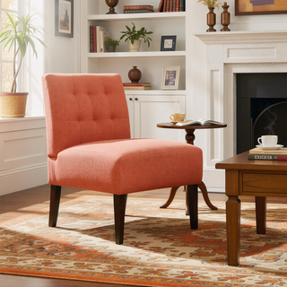 Sunvega Orange Modern Accent Chair with Tufted Upholstery and Wood Legs for Living Room