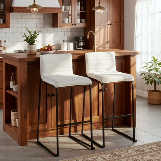Sunvega Mason Mara Contemporary Fixed-Height Barstool with Tufted Upholstered Seat and Walnut Wood Back