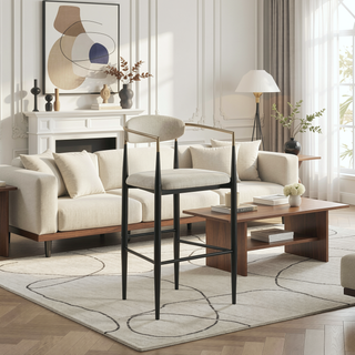 Sunvega Beige Fabric Upholstered Bar Chair Set with Padded Backrest and Footrest