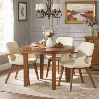 Sunvega Mid-Century Modern Cosmo Chair with Walnut Wood Legs and Cream Faux Leather