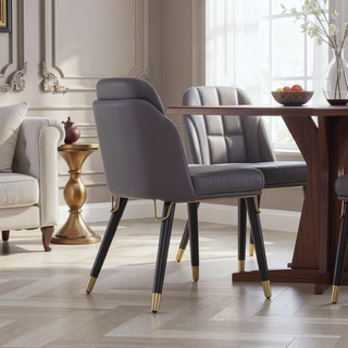 Sunvega Modern Faux Leather Upholstered Dining Chair with Gold Metal Ferrules