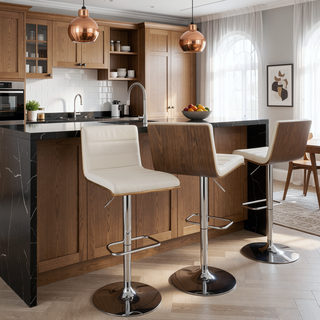Sunvega Mid-Century Modern Adjustable Swivel Barstool with Cushioned Seat and Backrest